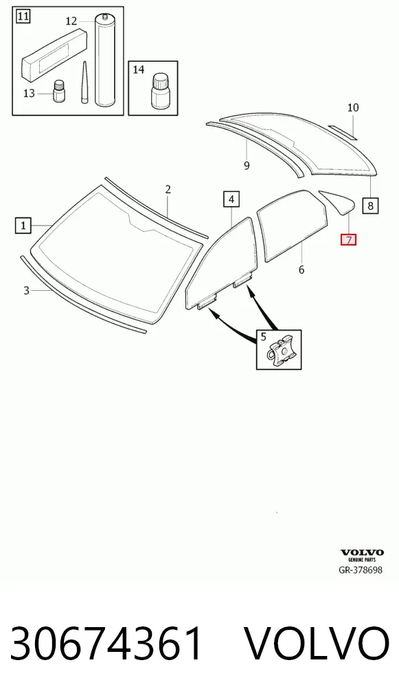 Vidro de janelo da porta traseira esquerda 30674361 Volvo