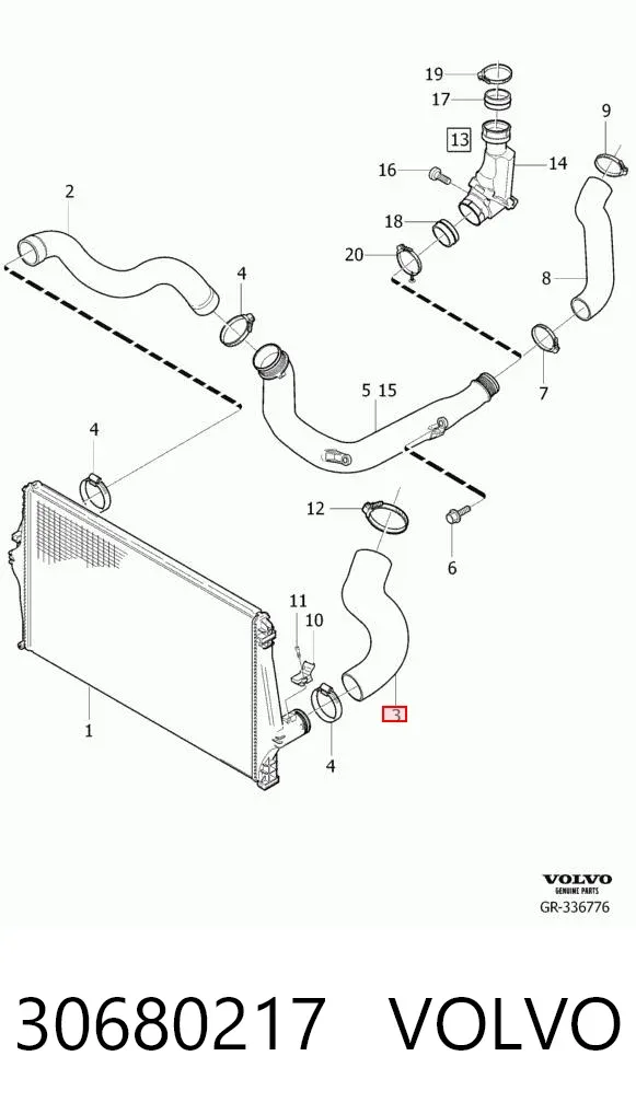 Mangueira (cano derivado) de intercooler 30680217 Volvo