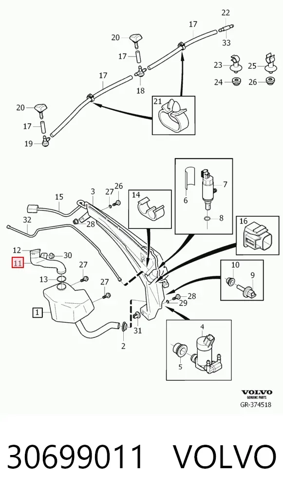 Gargalo do tanque de fluido para lavador 30699011 Volvo