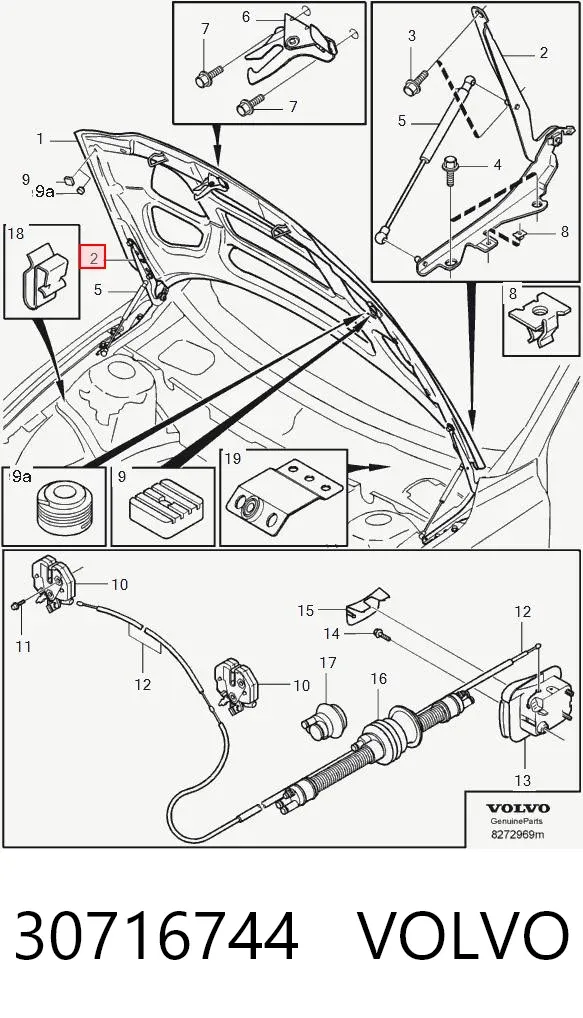 Gozno da capota esquerdo 30716744 Volvo