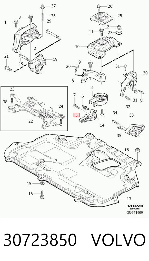 Coxim (suporte) traseiro de motor 30723850 Volvo