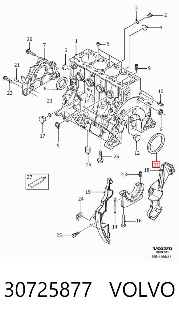 Vedação traseira de cambota de motor 30725877 Volvo