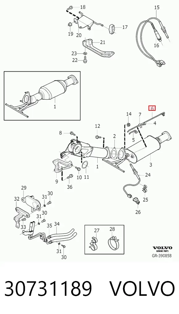 Tubo de sensor de pressão dos gases de escape 30731189 Volvo