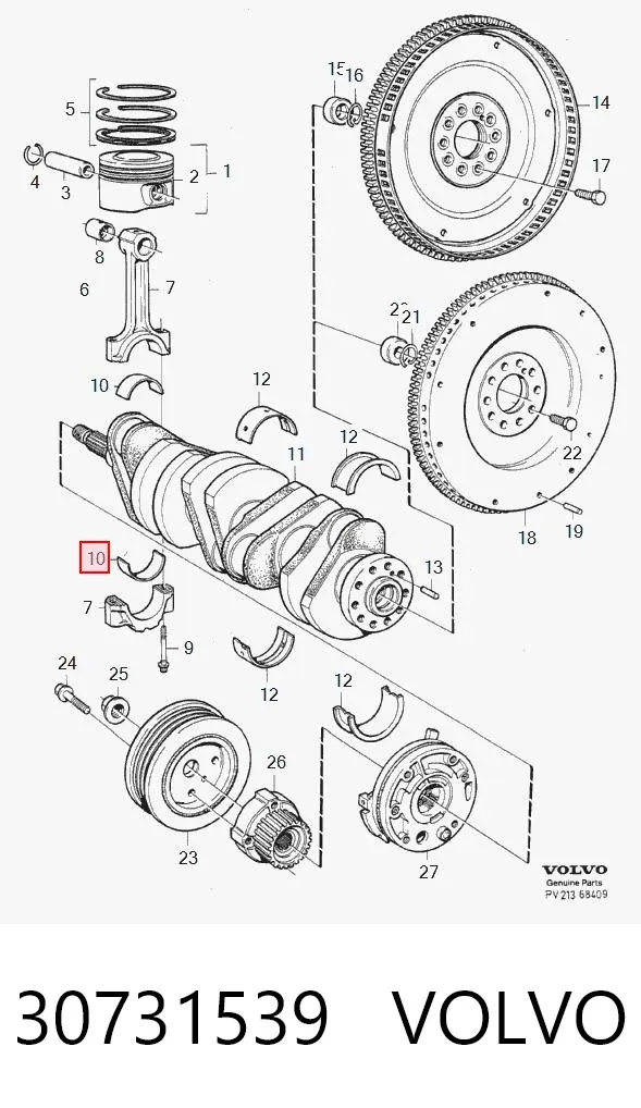 Folhas inseridas de cambota de biela, kit, 1ª reparação ( + 0,25) 30731539 Volvo