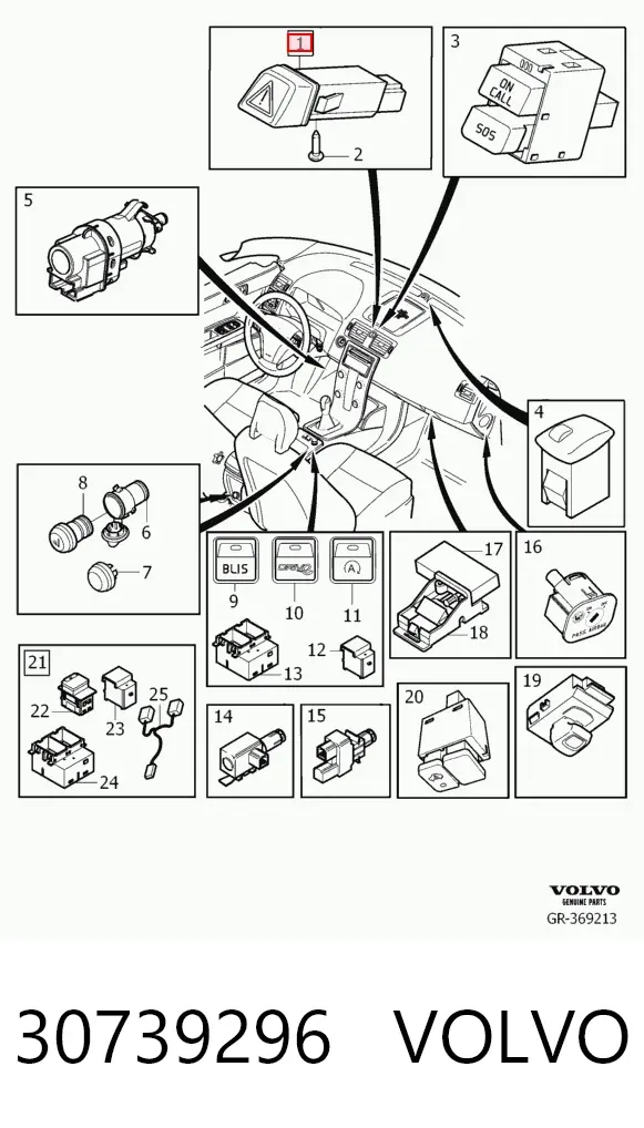 Botão de ativação do sinal de emergência 30739296 Volvo