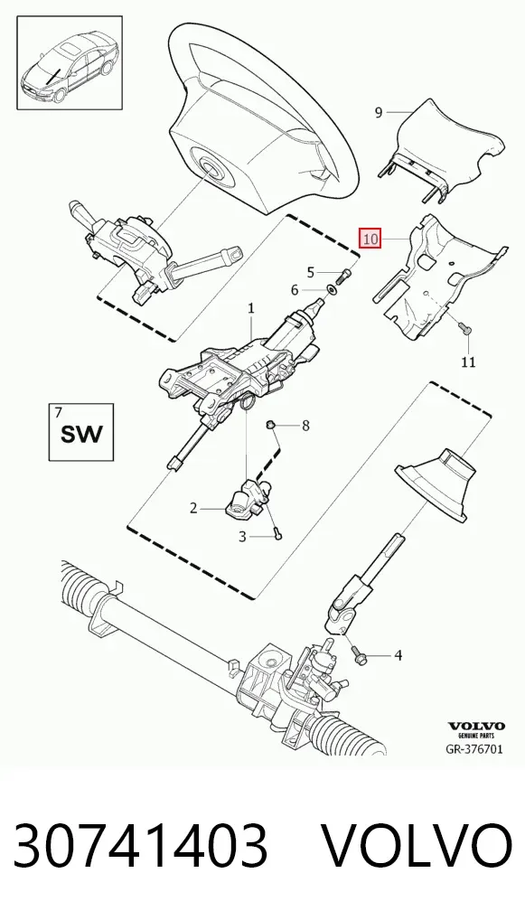 Coluna da direção 30741403 Volvo