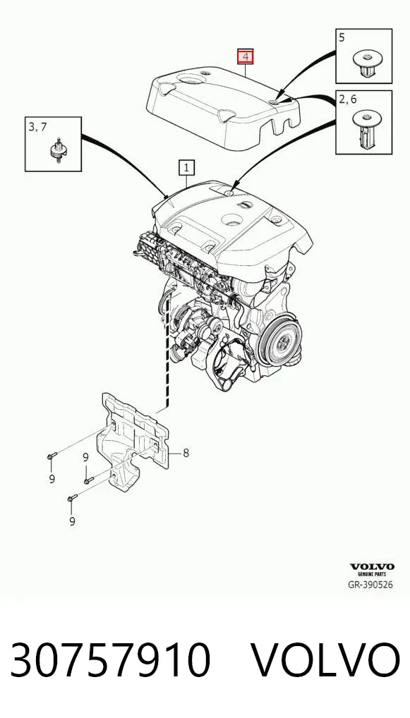 Tampa de motor decorativa 30757910 Volvo