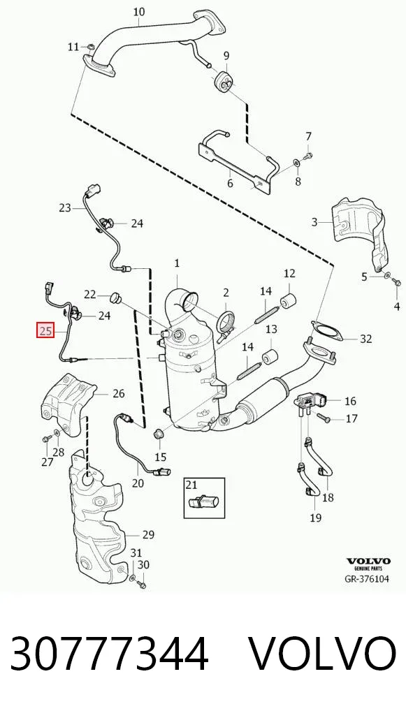 Sensor de temperatura dos gases de escape (GE), até o catalisador 30777344 Volvo