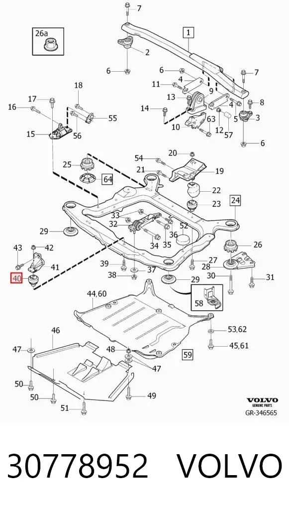 Coxim (suporte) traseiro de motor 30778952 Volvo