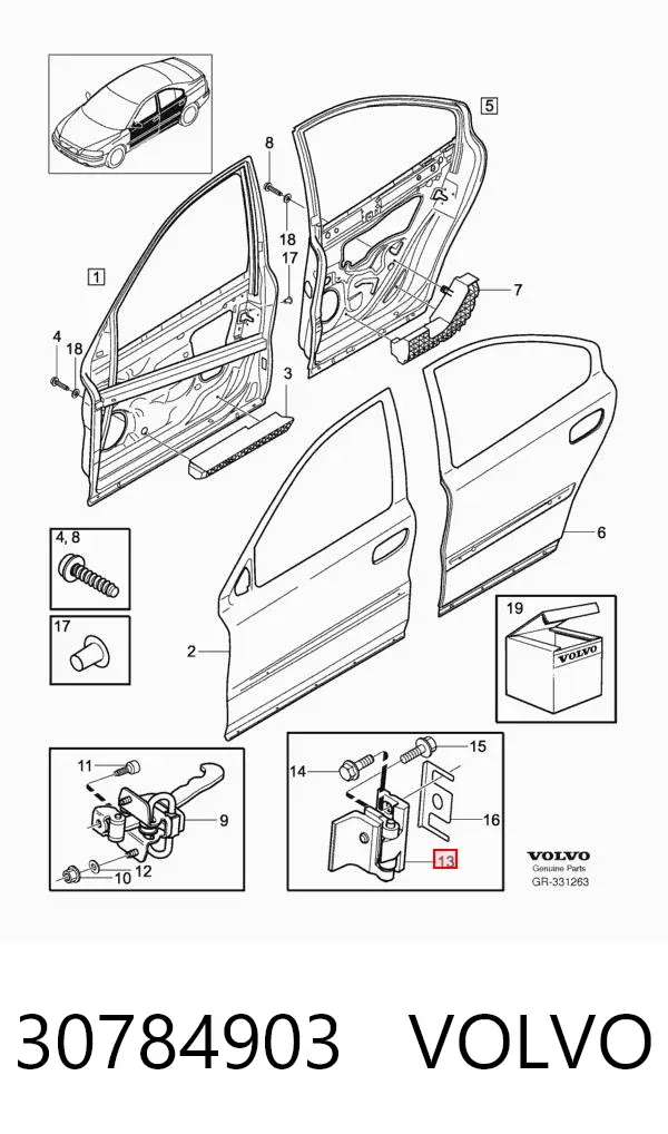 Gozno da porta dianteira esquerda 30784903 Volvo