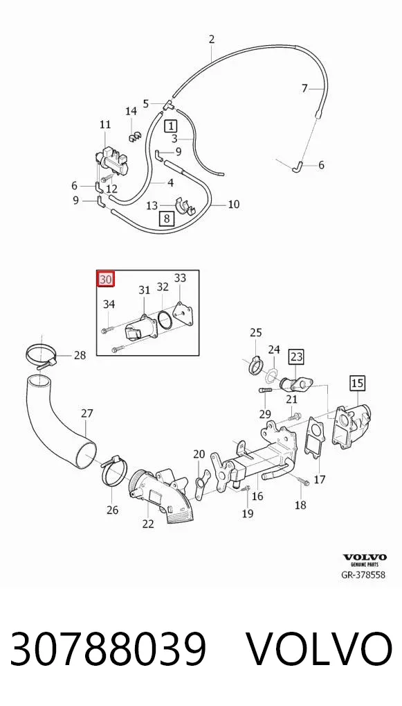 Válvula EGR de recirculação dos gases 30788039 Volvo
