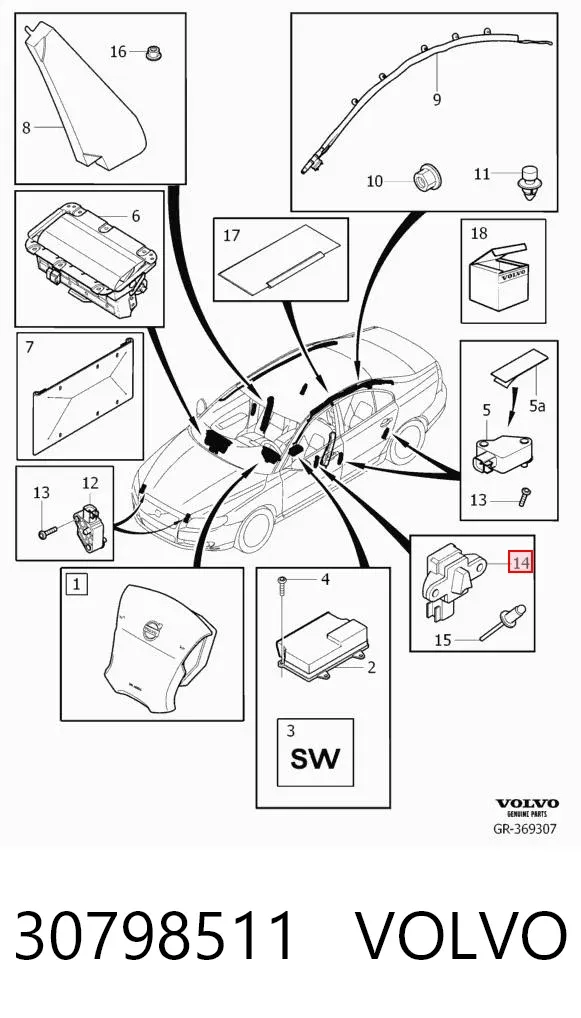 Sensor AIRBAG dianteiro 30798511 Volvo