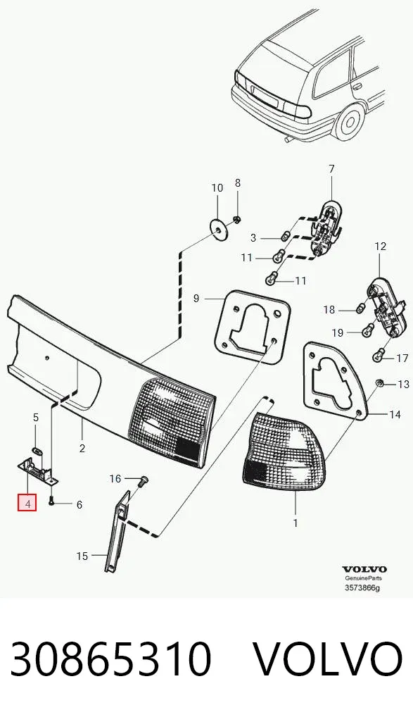 Lanterna da luz de fundo de matrícula traseira 30865310 Volvo