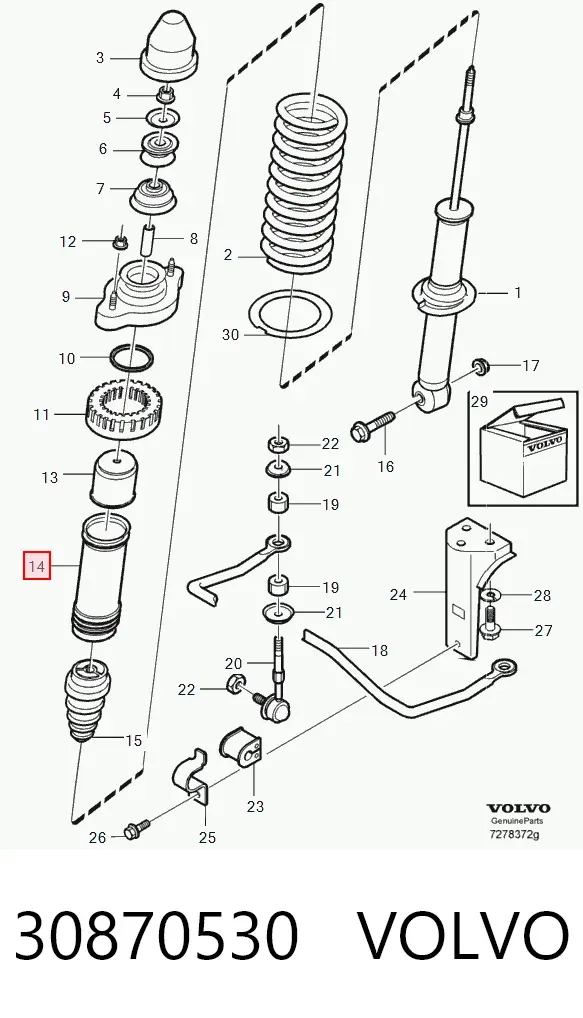 Pára-choque (grade de proteção) de amortecedor traseiro + bota de proteção 30870530 Volvo