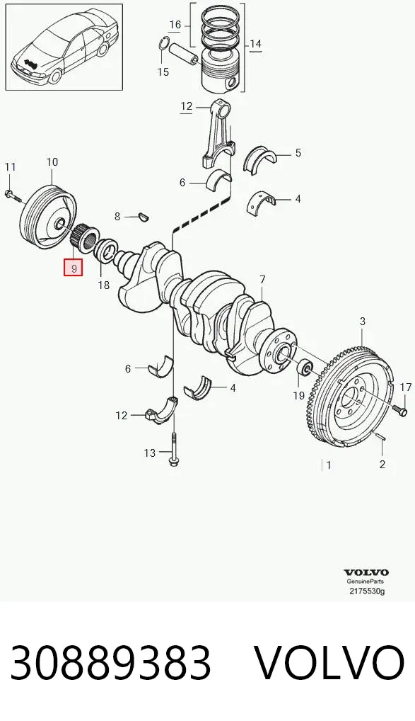 Engrenagem de cadeia da roda dentada de acionamento de cambota de motor 30889383 Volvo