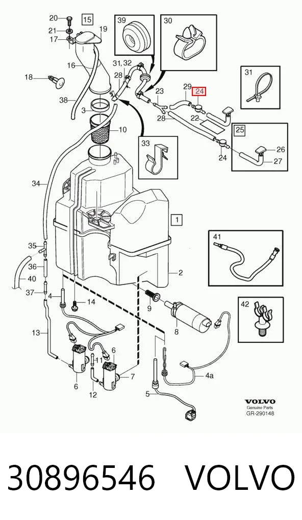 Válvula de retenção de fluido para lavador de pára-brisas 30896546 Volvo