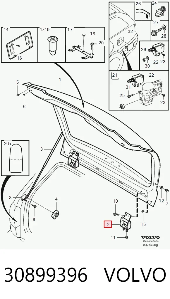 Gozno da porta traseira (de 3º/5º bagageiro) 30899396 Volvo