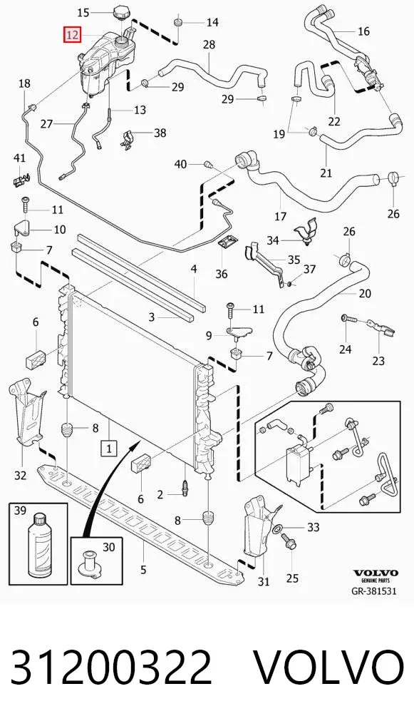 Tanque de expansão do sistema de esfriamento 31200322 Volvo