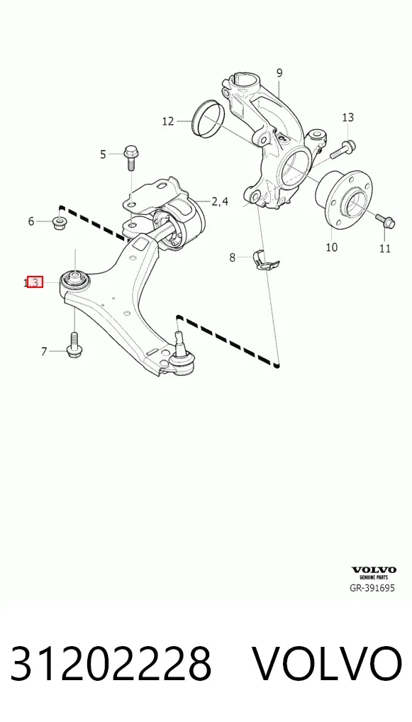 Braço oscilante inferior direito de suspensão dianteira 31202228 Volvo