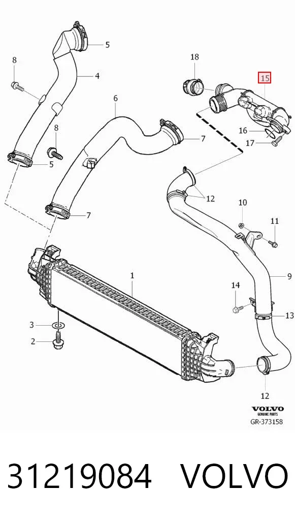 Mangueira (cano derivado) de intercooler 31219084 Volvo
