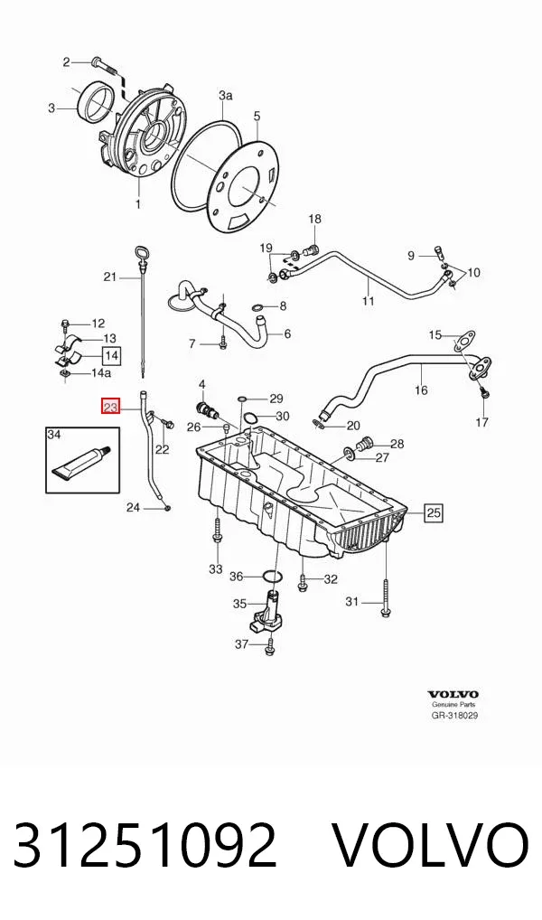 Guia de sonda indicador do nível de óleo no motor 31251092 Volvo