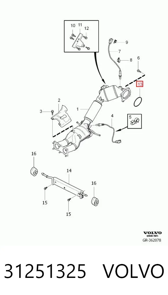 Vedante de catalisador (de neutralizador catalítico) 31251325 Volvo