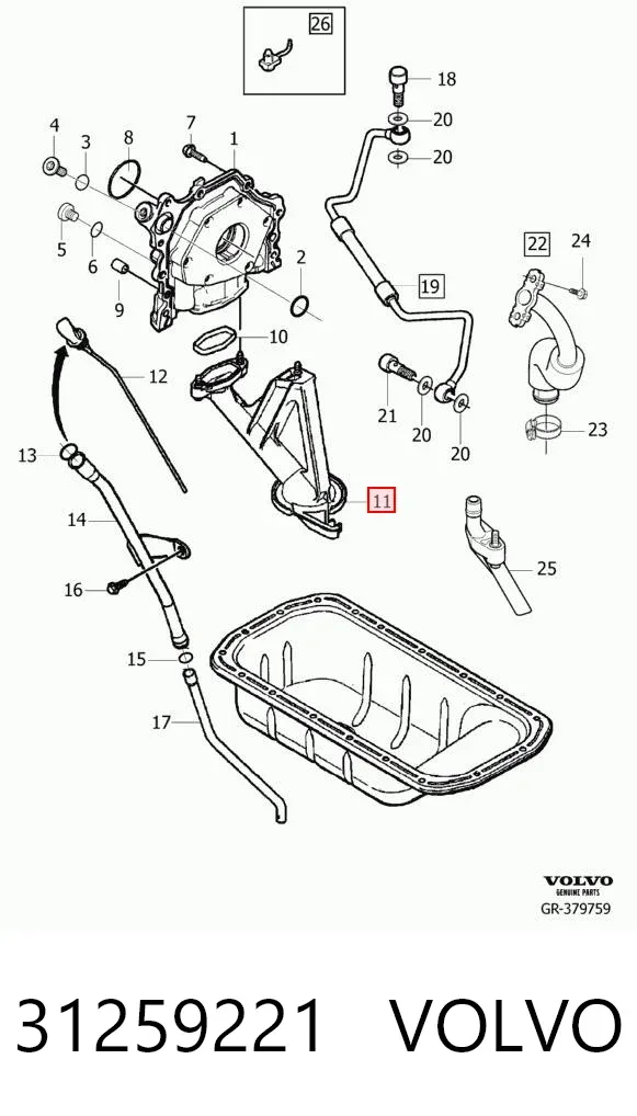 Receptor de óleo (coletor de óleo) 31259221 Volvo