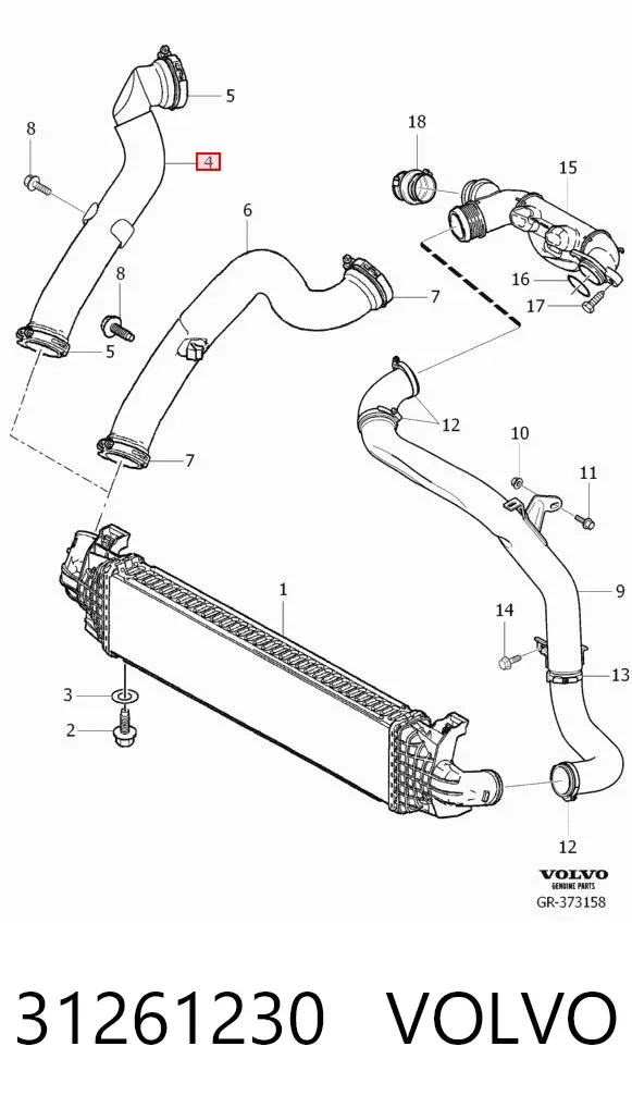 Mangueira (cano derivado) de intercooler 31261230 Volvo