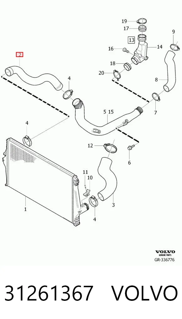 Mangueira (cano derivado) de intercooler 31261367 Volvo
