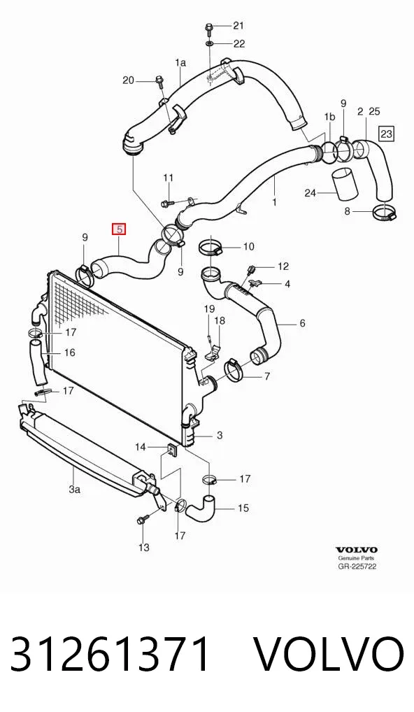 Mangueira (cano derivado) de intercooler 31261371 Volvo