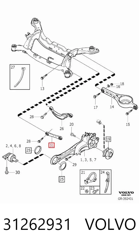 Braço oscilante inferior esquerdo de suspensão traseira/direita 31262931 Volvo