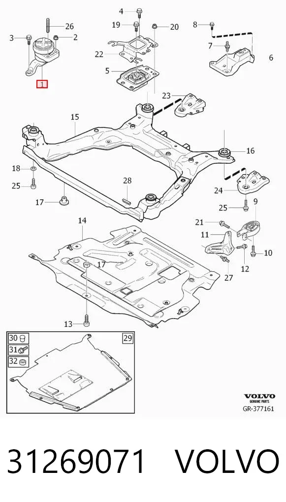 Coxim (suporte) direito de motor 31269071 Volvo