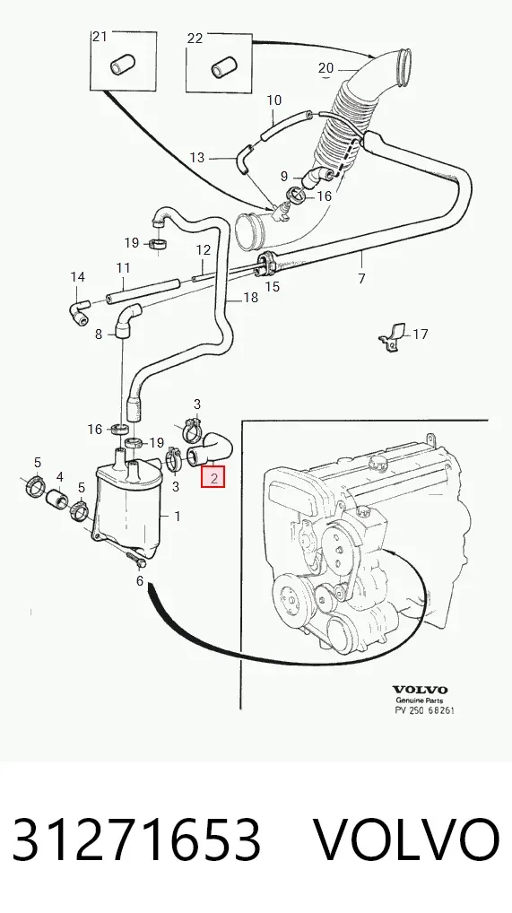 Cano derivado de ventilação de cárter (de separador de óleo) 31271653 Volvo