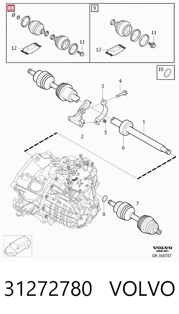 Bota de proteção interna direita de junta homocinética do semieixo dianteiro 31272780 Volvo