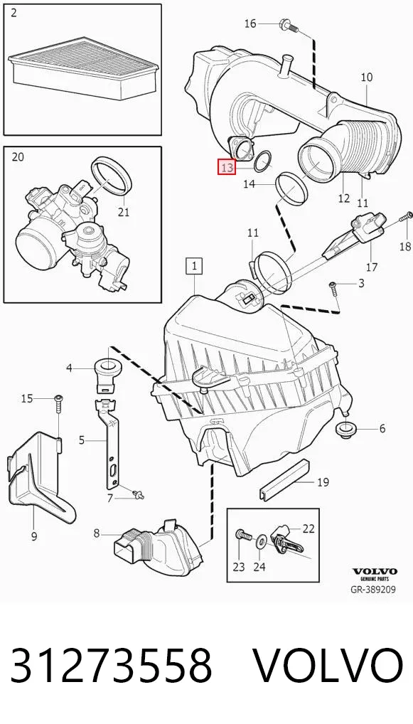 Vedante medidor de consumo até o filtro de ar 31273558 Volvo