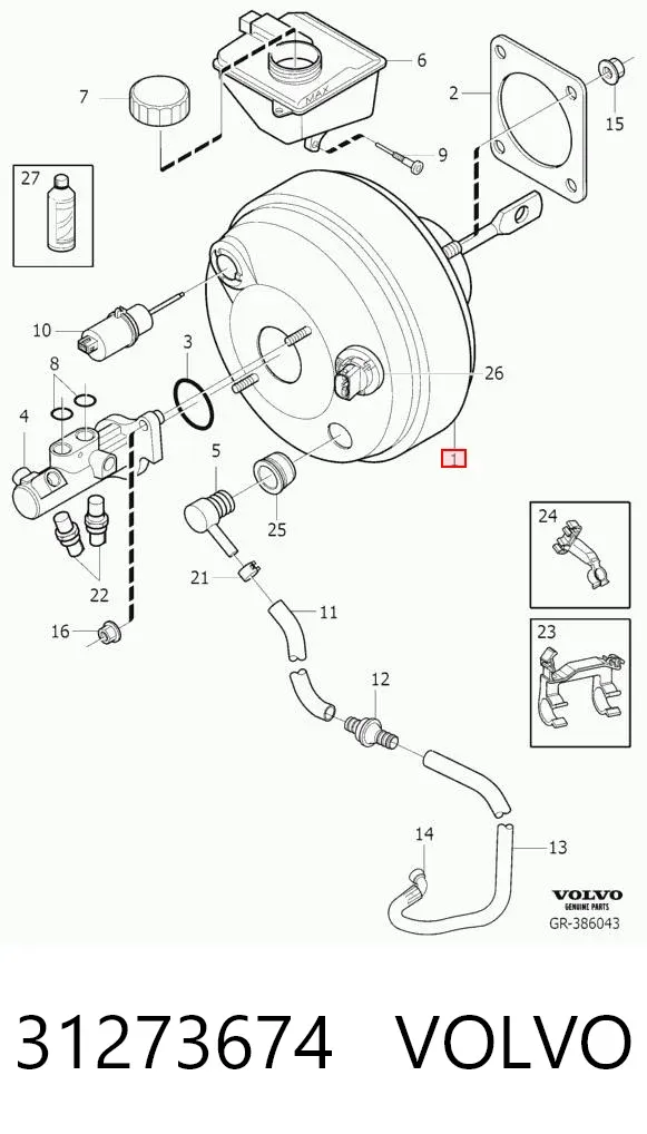 Reforçador dos freios a vácuo 31273674 Volvo