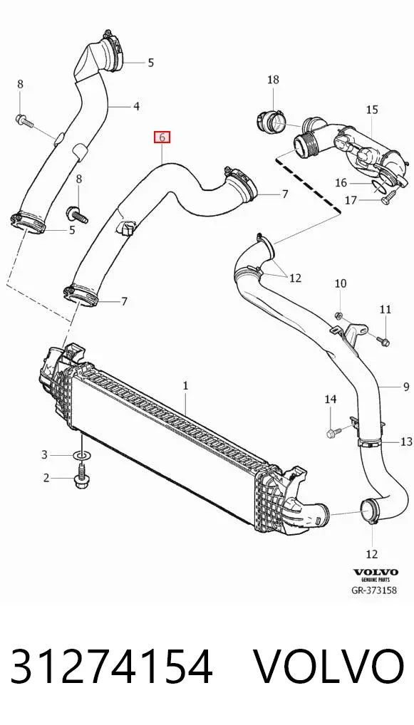 Mangueira (cano derivado) de intercooler 31274154 Volvo