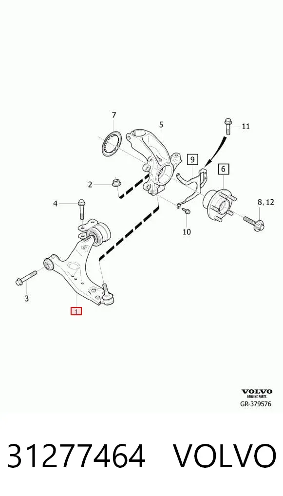 Braço oscilante inferior esquerdo de suspensão dianteira 31277464 Volvo