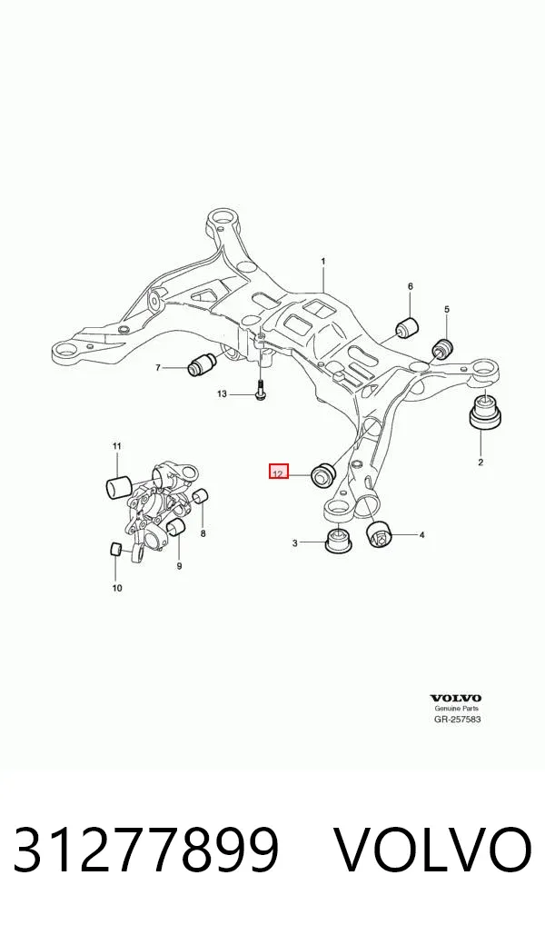 Bloco silencioso de viga traseira (de plataforma veicular) 31277899 Volvo