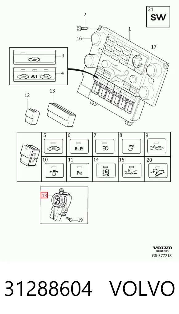 Sensor de temperatura de ar no salão 31288604 Volvo