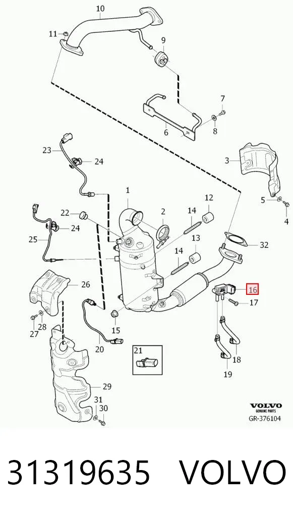 Sensor de pressão dos gases de escape 31319635 Volvo