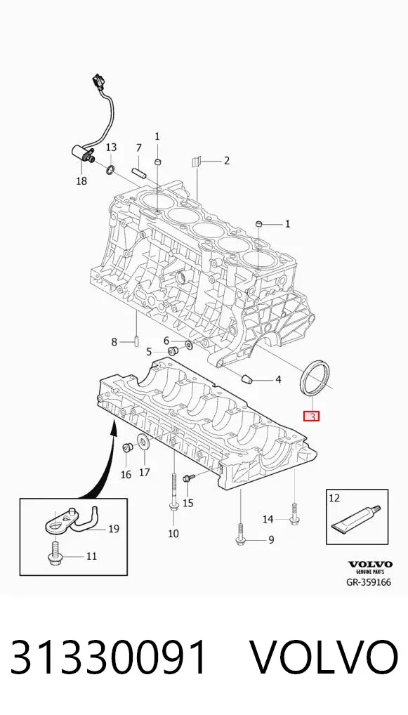 Vedação da árvore distribuidora de motor 31330091 Volvo