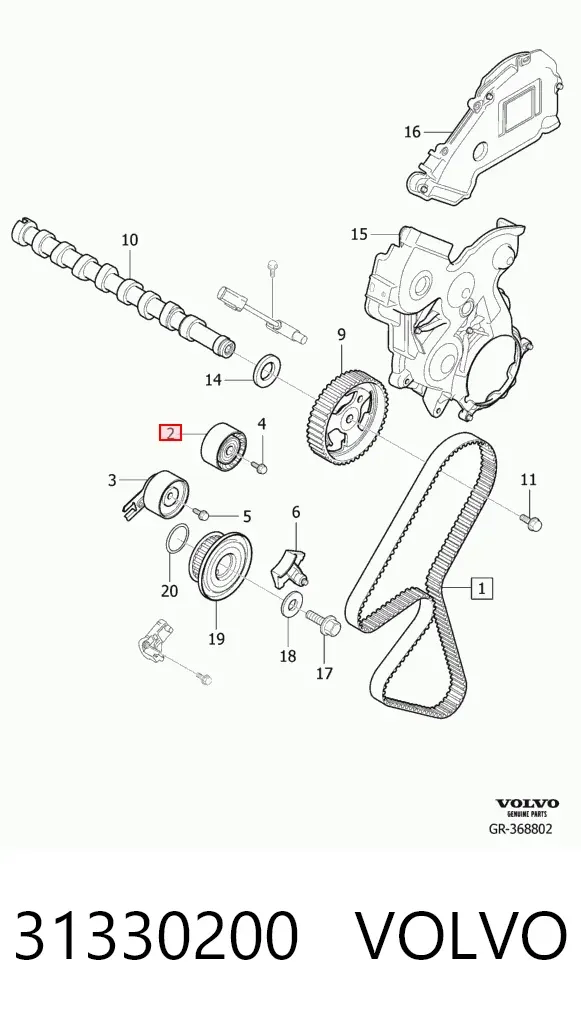 Rolo parasita da correia do mecanismo de distribuição de gás 31330200 Volvo