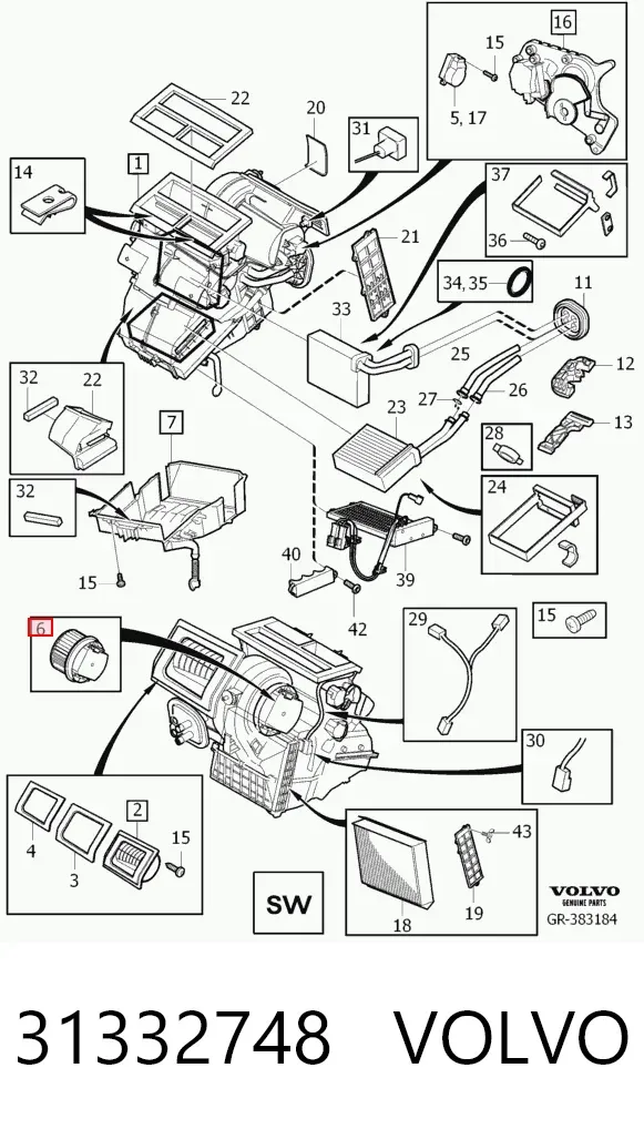 Motor de ventilador de forno (de aquecedor de salão) 31332748 Volvo