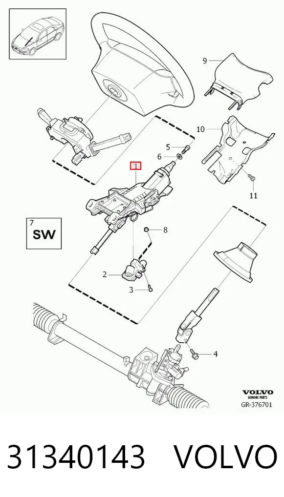 Coluna da direção Volvo V50 MW