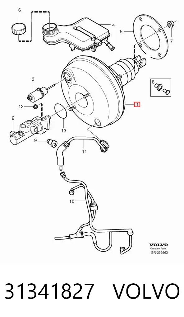 Reforçador dos freios a vácuo 31341827 Volvo