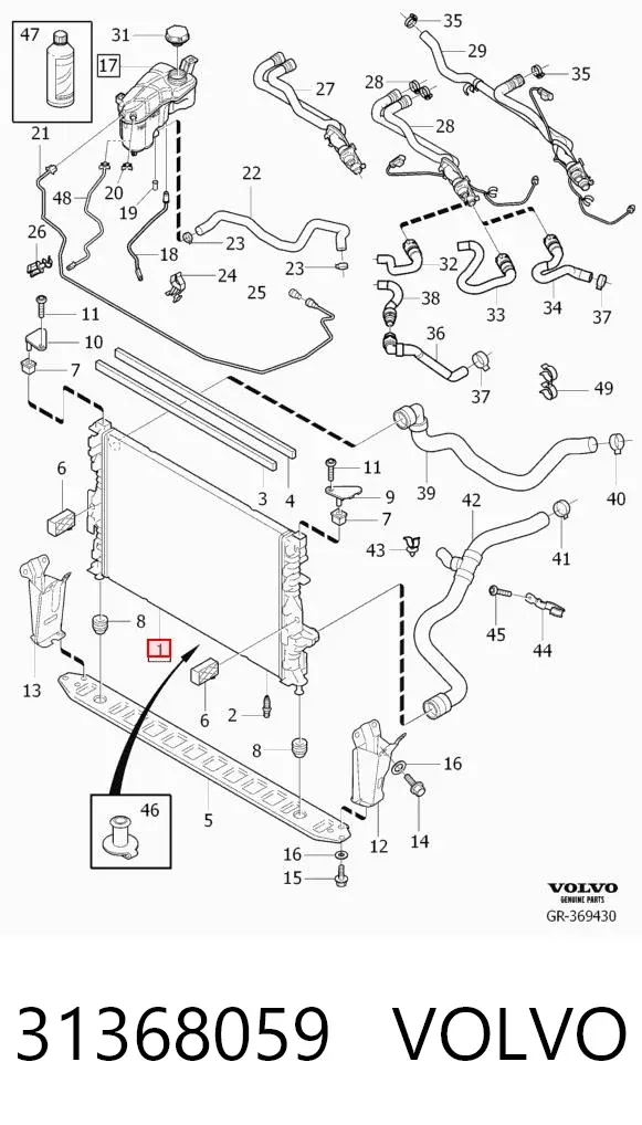 Radiador de esfriamento de motor 31368059 Volvo