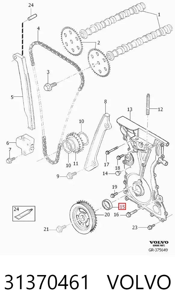 Vedação dianteira de cambota de motor 31370461 Volvo