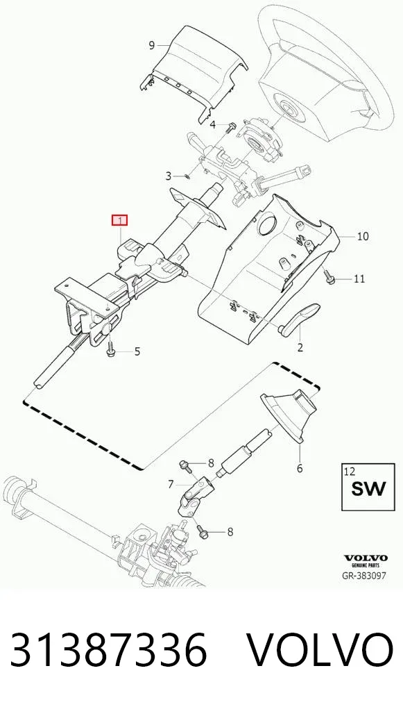 Coluna da direção 31387336 Volvo