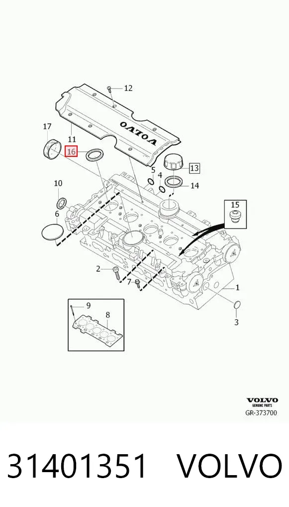 Vedante da tampa de válvulas de motor, anel 31401351 Volvo